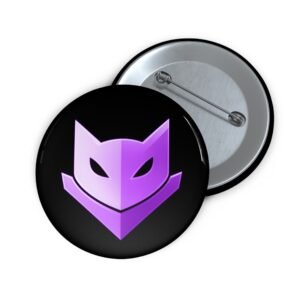 Purple Catmander Pin Button product photo.