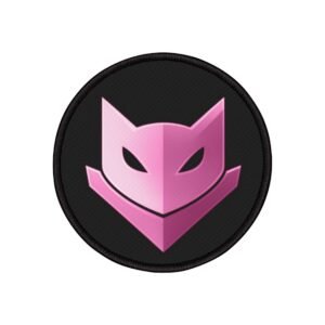 Pink Catmander Patch - Iron-on embroidered patch featuring the Catmander design in pink.