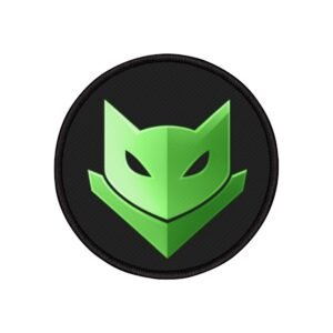 Green Catmander Patch - Iron-on embroidered patch featuring the Catmander design in green.